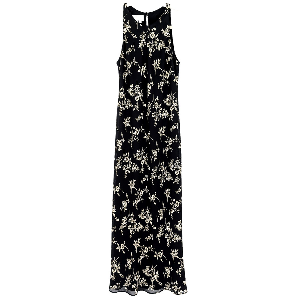 VTG 90s Y2K Black‎ Asian Inspired Floral Rose Fairy Grunge Whimsigoth Maxi Dress